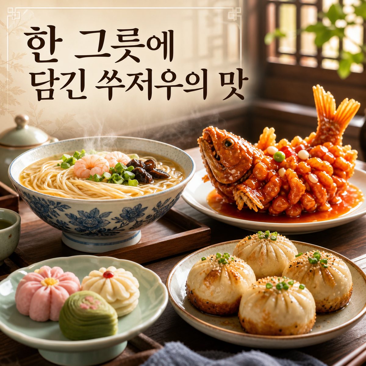 한 그릇과 한 접시에 담긴 쑤저우의 맛