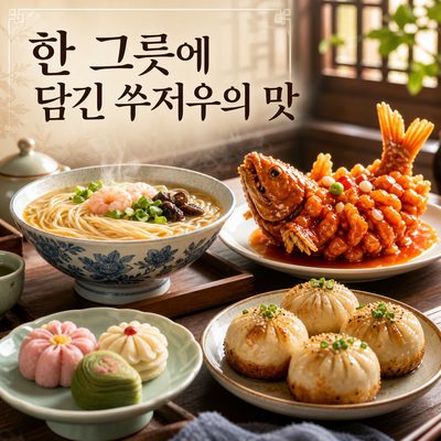 한 그릇과 한 접시에 담긴 쑤저우의 맛