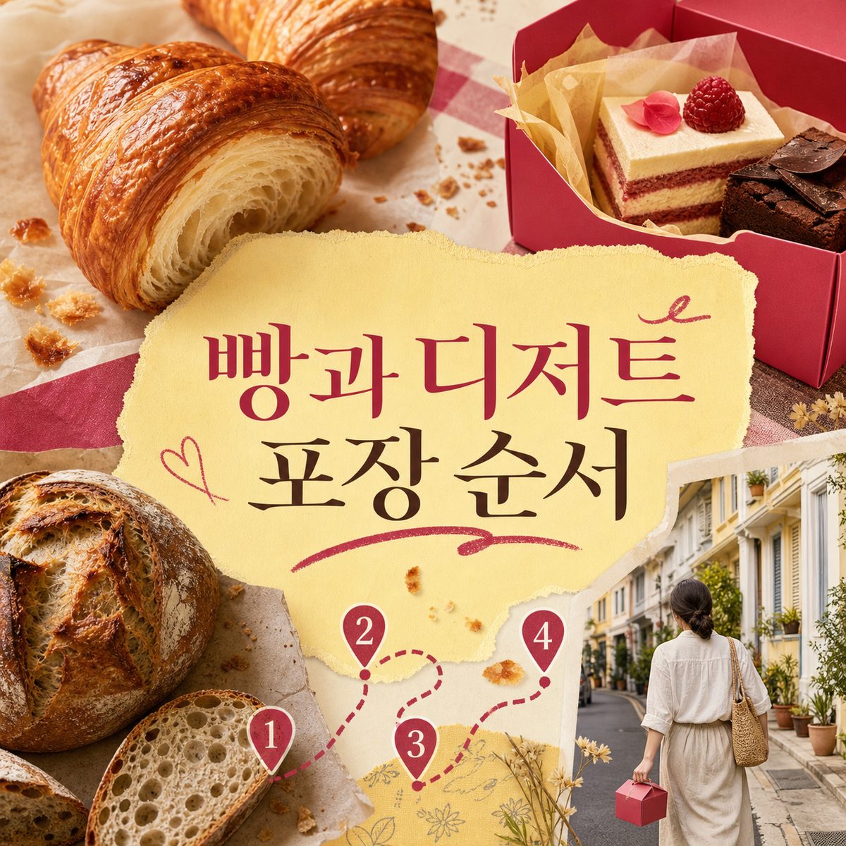 티옹바루에서 빵과 디저트를 포장하는 순서