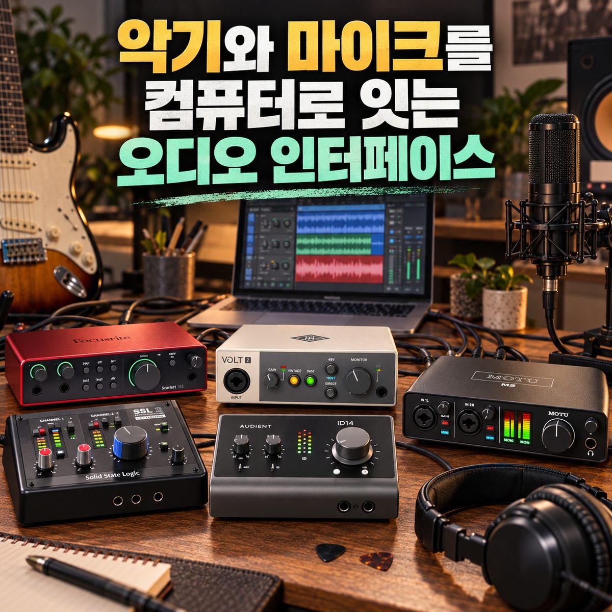 악기와 마이크를 컴퓨터로 잇는 오디오 인터페이스