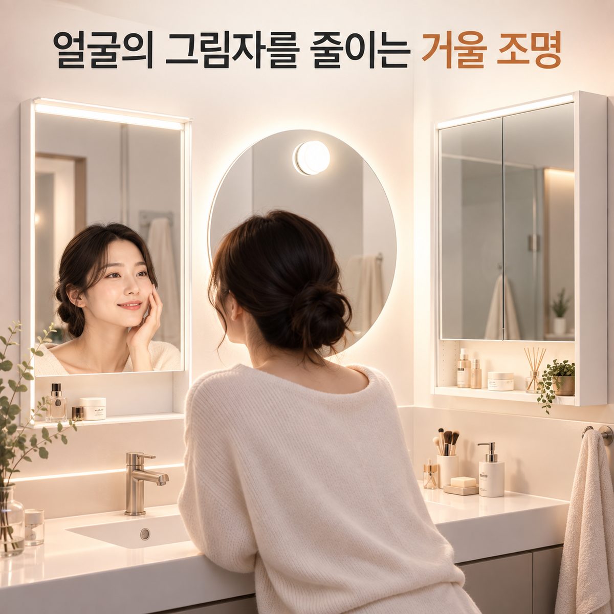 얼굴의 그림자를 줄이는 거울 조명