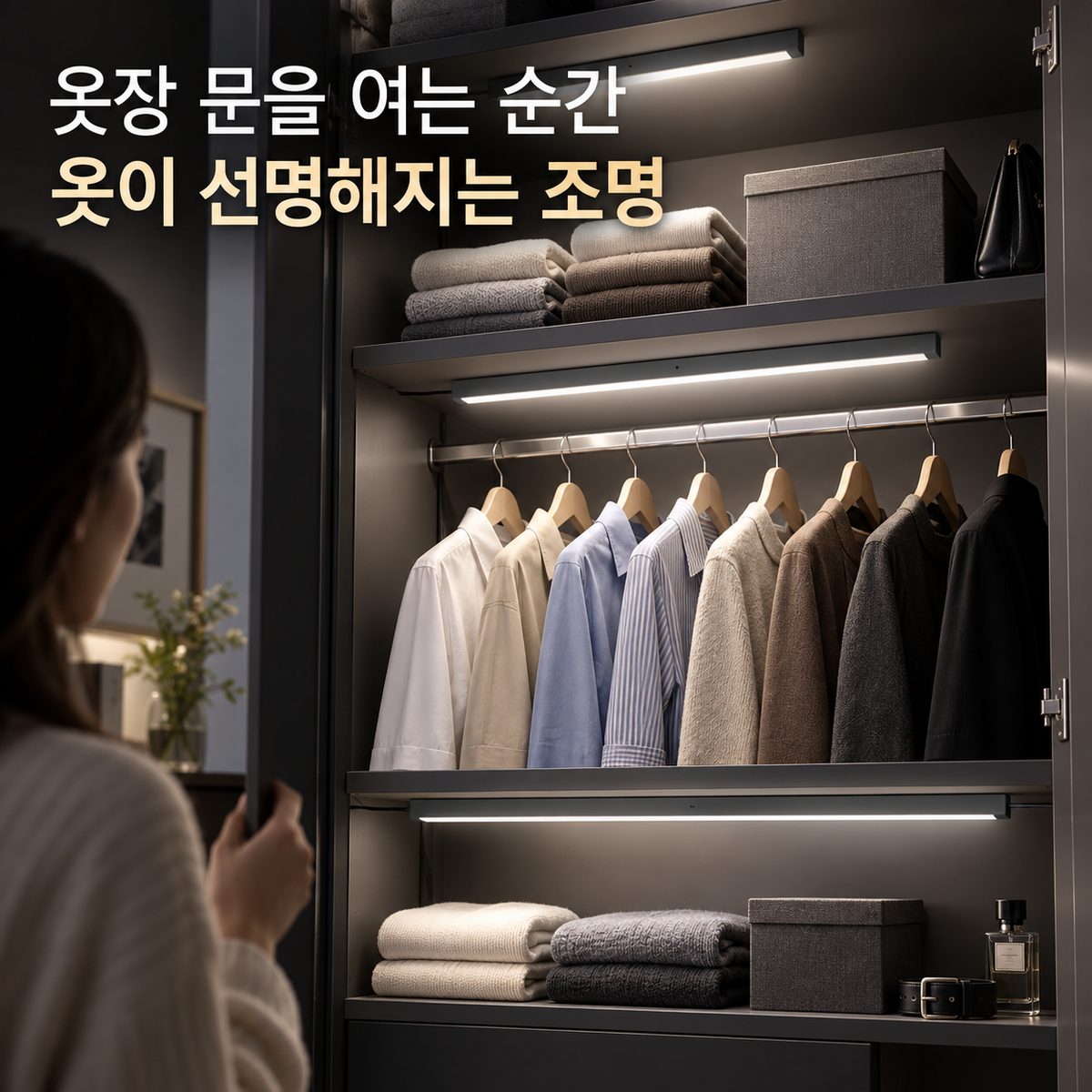 옷장 문을 여는 순간 옷이 선명해지는 조명