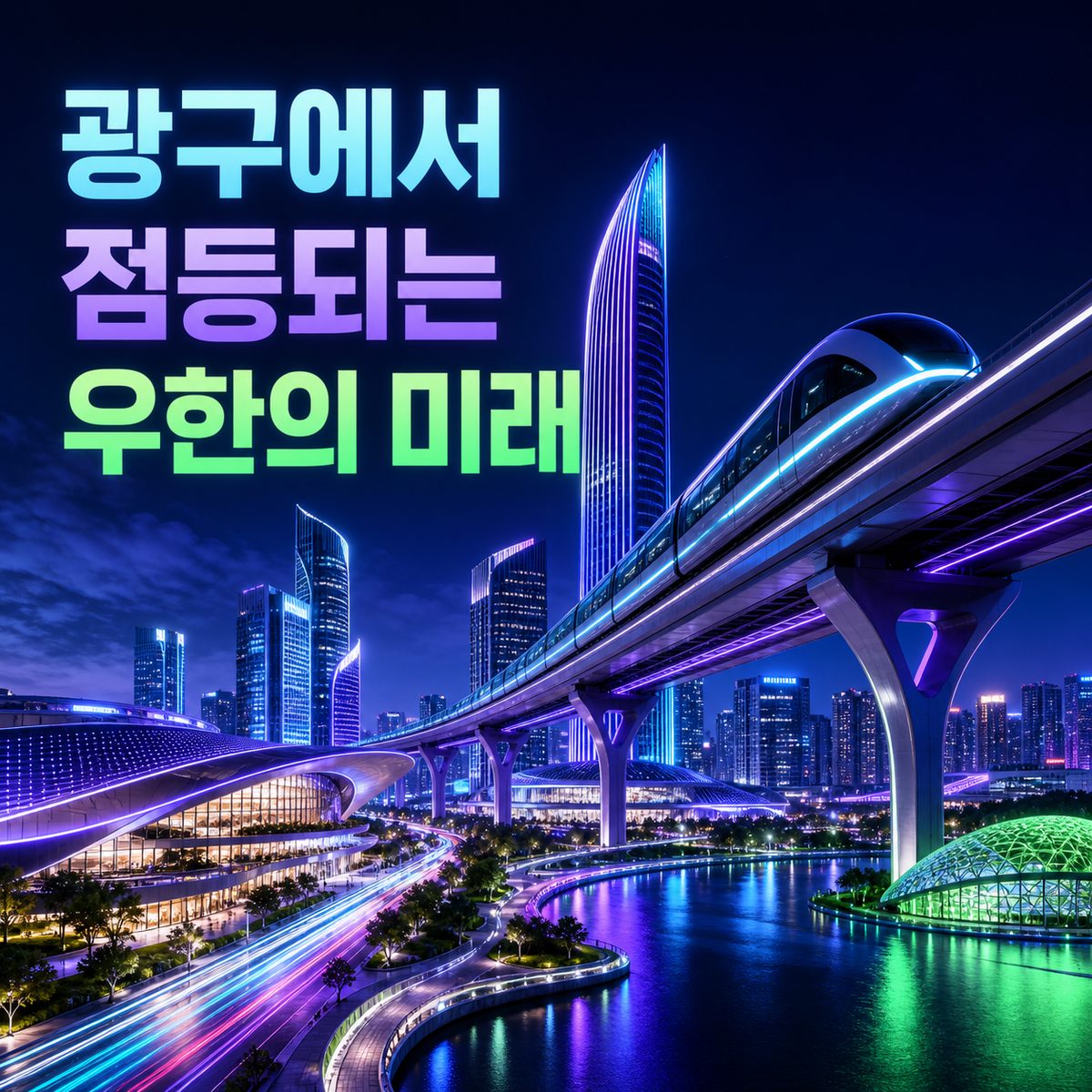 우한의 미래는 광구에서 밤마다 점등된다