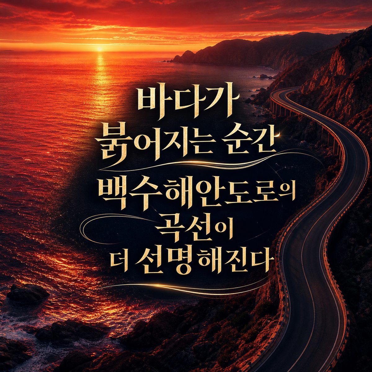 바다가 붉어지는 순간 백수해안도로의 곡선이 더 선명해진다