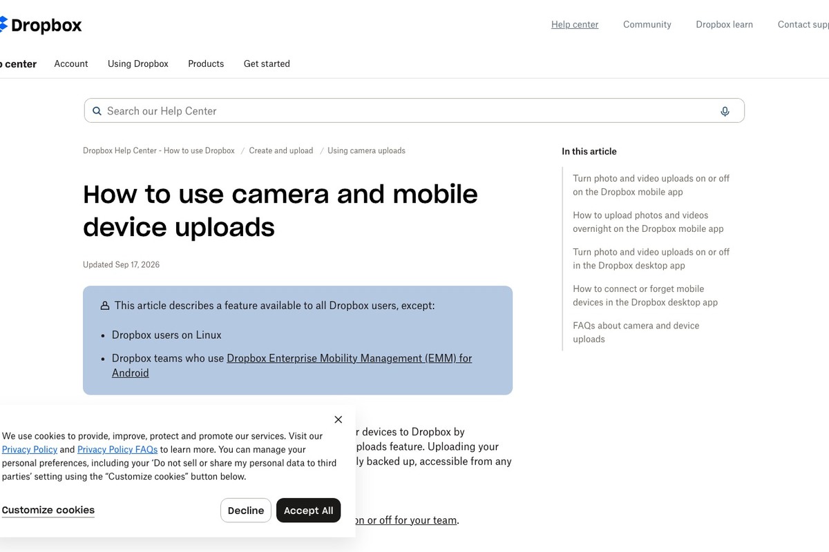 Dropbox 카메라 업로드