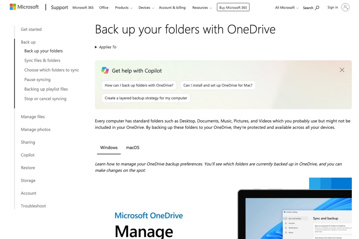 OneDrive PCフォルダバックアップ