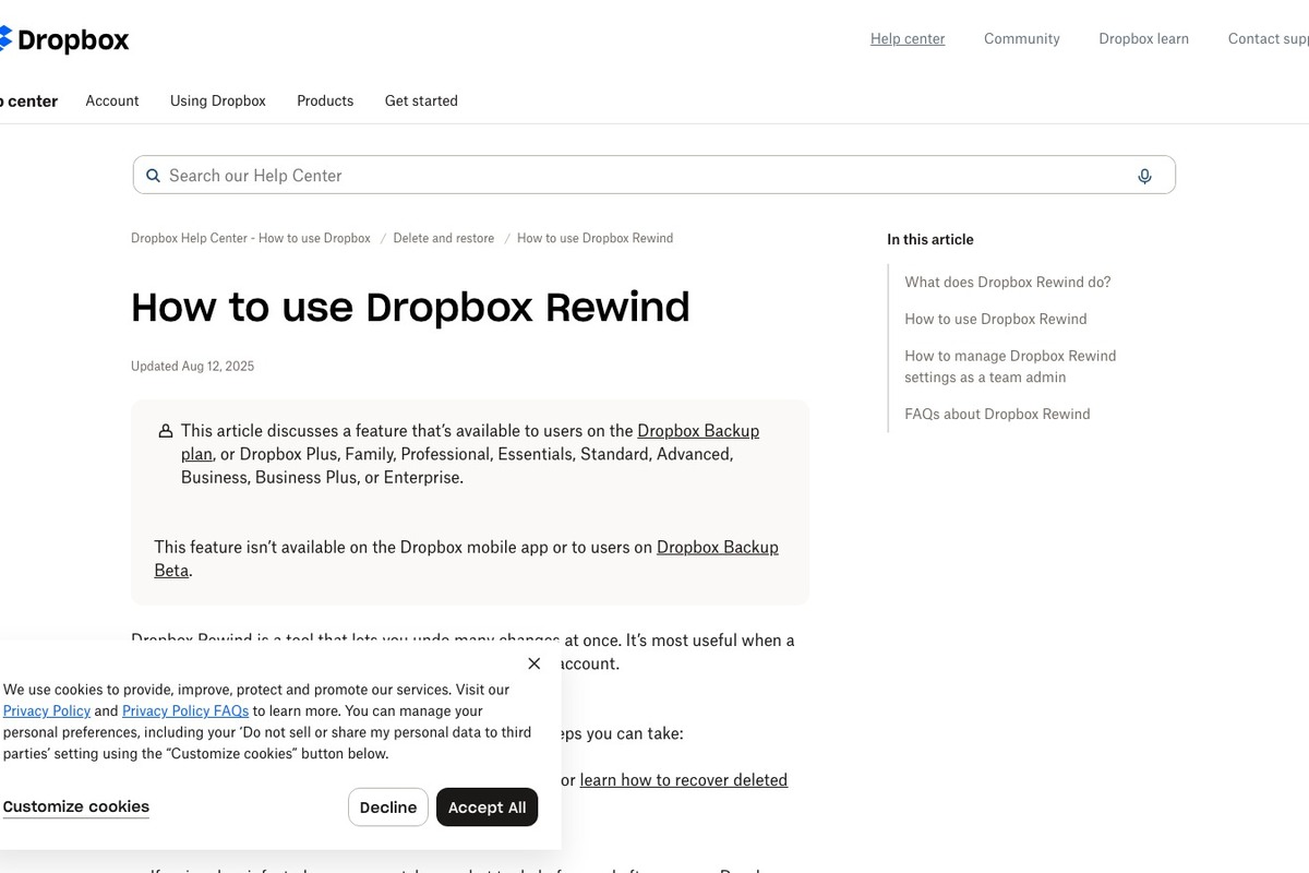Dropbox Rewind