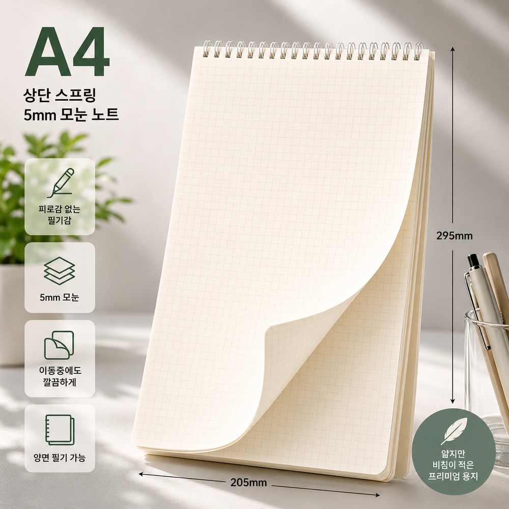 비모 위로 넘기는 스프링 모눈 노트 상철 그리드 연습장 메모장, 1개, A4