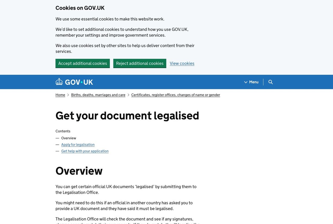 영국 Legalise a document