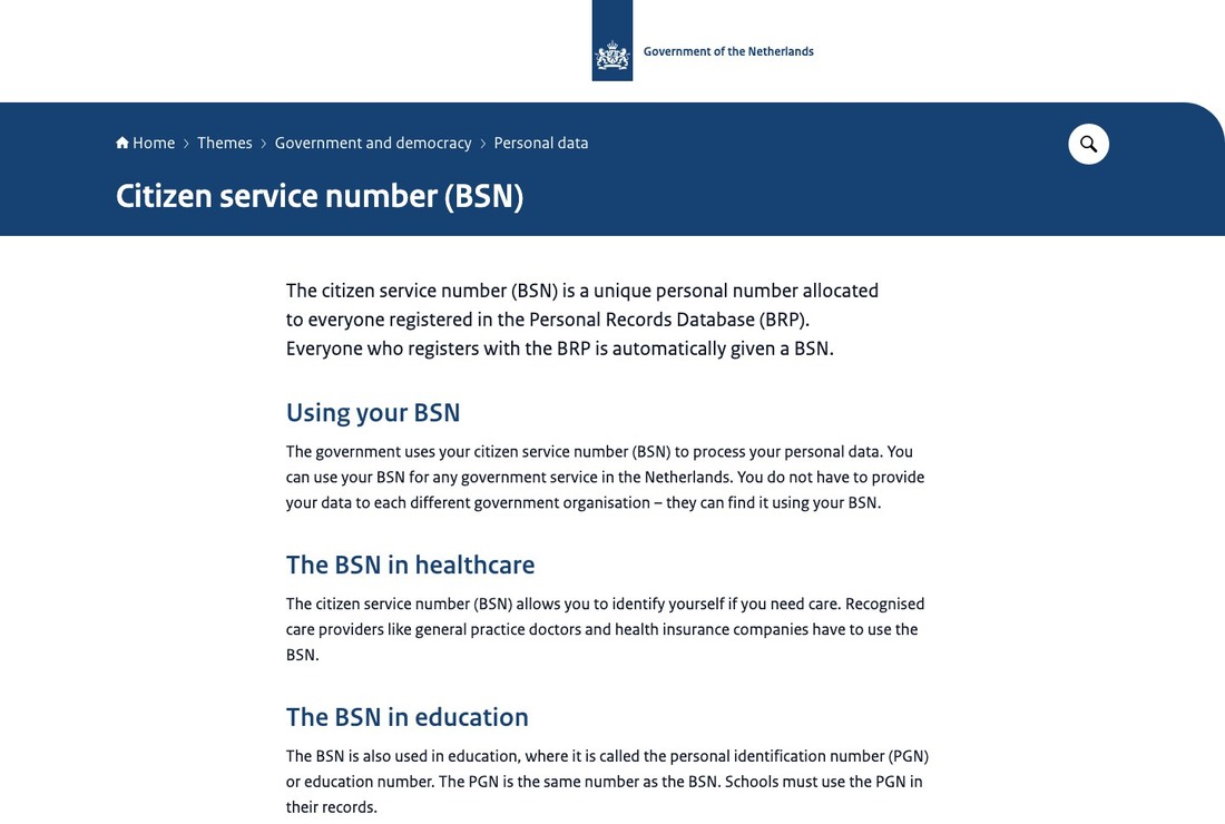 オランダ Citizen Service Number