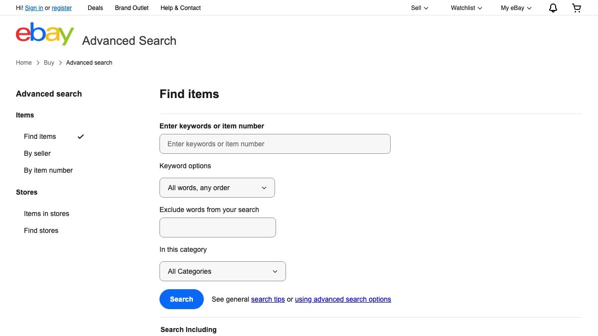 eBay Advanced Search 판매 완료 항목