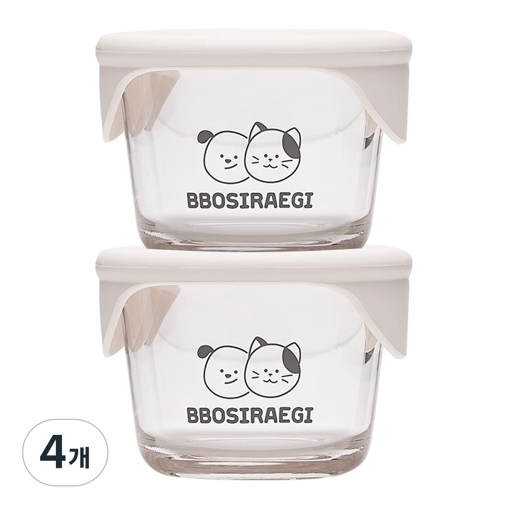 뽀시래기 강아지 고양이 습식 용기, 투명, 230ml, 4개